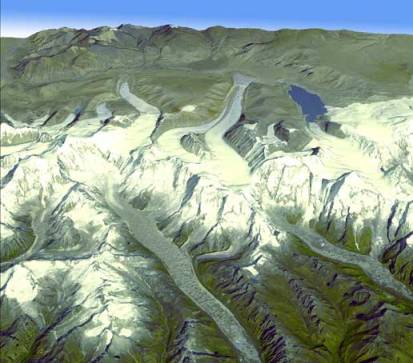 Le montagne della catena dell'Himalaya vista dalla mappa GDEM