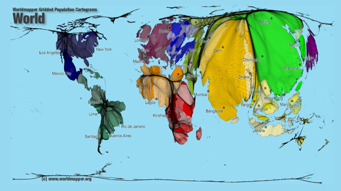 Il cartogramma della popolazione del mondo (http://www.worldmapper.org/)