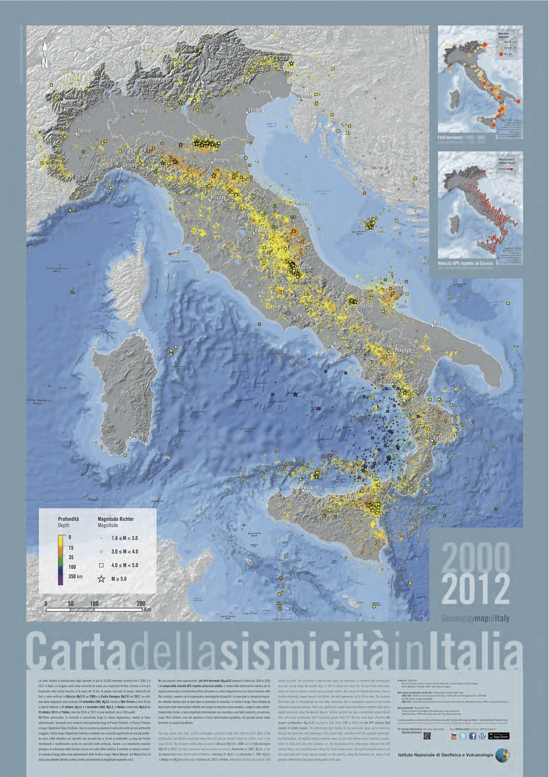 Carta sismicità in Italia dal 2000 al 2012 (INGV)
